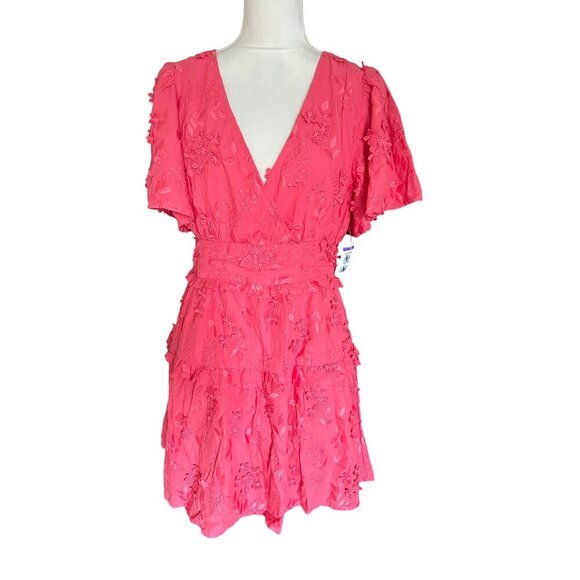 BTFL-life Floral Embroidered V-Neck Dress With Ruffles Flutter Sleeve NWT Sz M - Picture 3 of 15